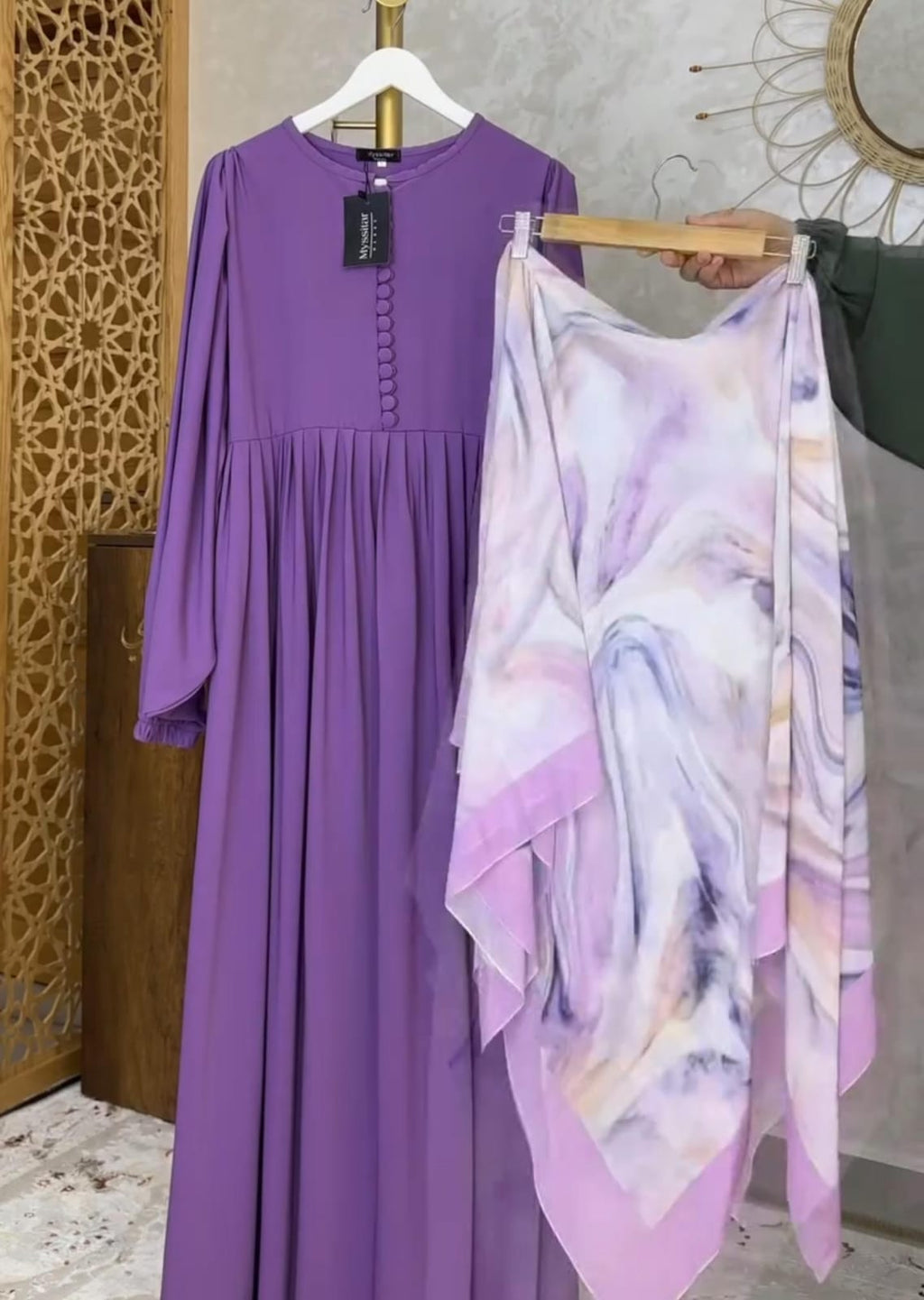 Women Trendy Abaya &amp; Scarf Set 🖤