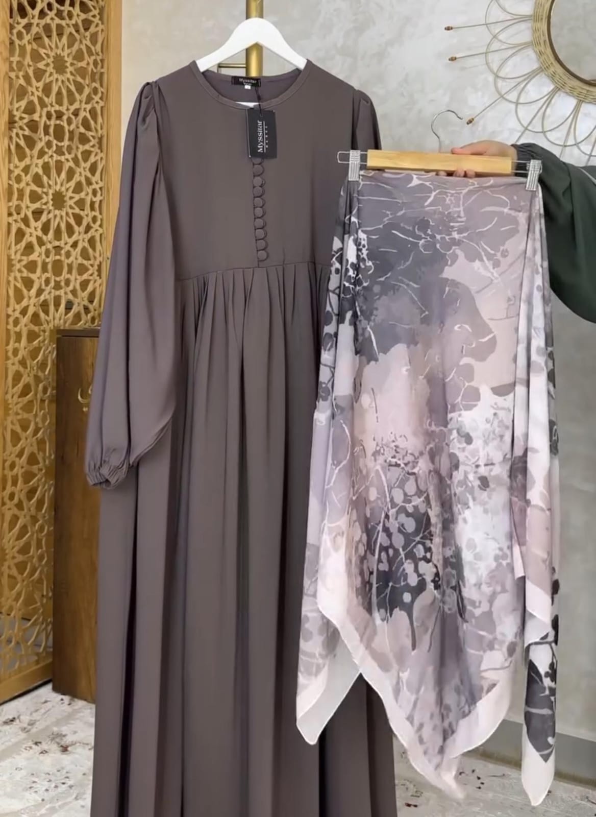 Women Trendy Abaya &amp; Scarf Set 🖤