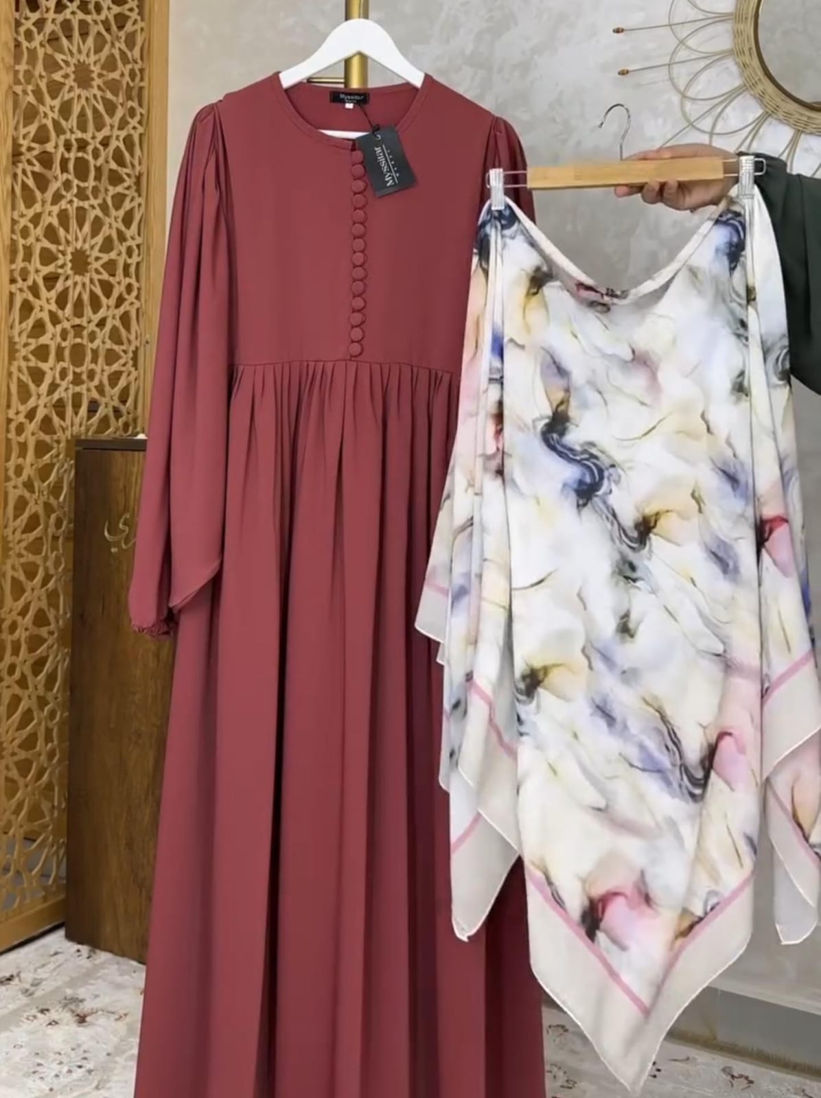 Women Trendy Abaya &amp; Scarf Set 🖤