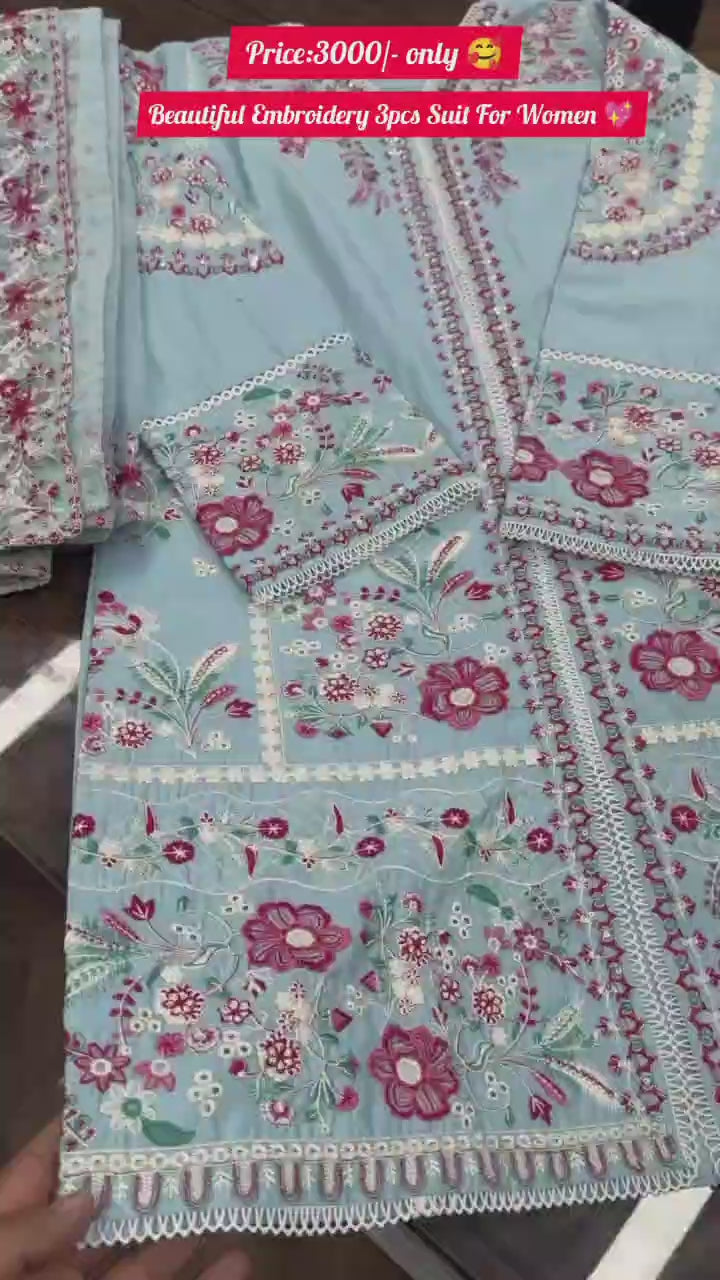 Women Embroidery 3pcs Suit – This Season’s Must-Have