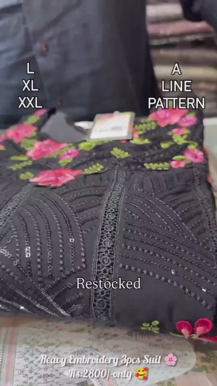 Heavy Embroidery 3pcs Suit For Women 👑
